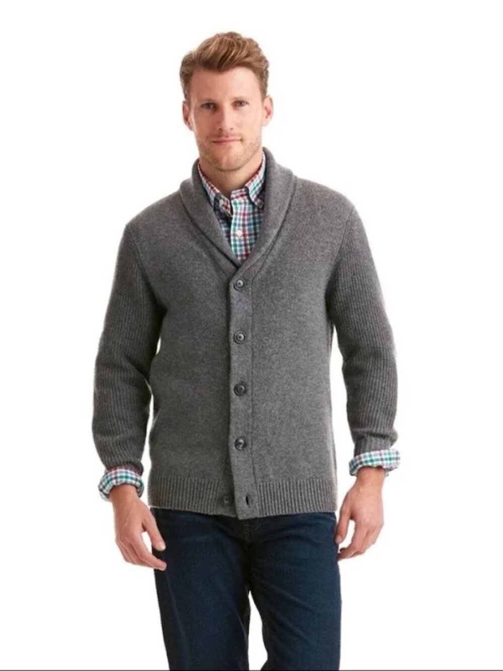 MENS VINEYARD VINES Shawl Collar Cardigan, Gray Wool Cashmere Knit Career, XXL